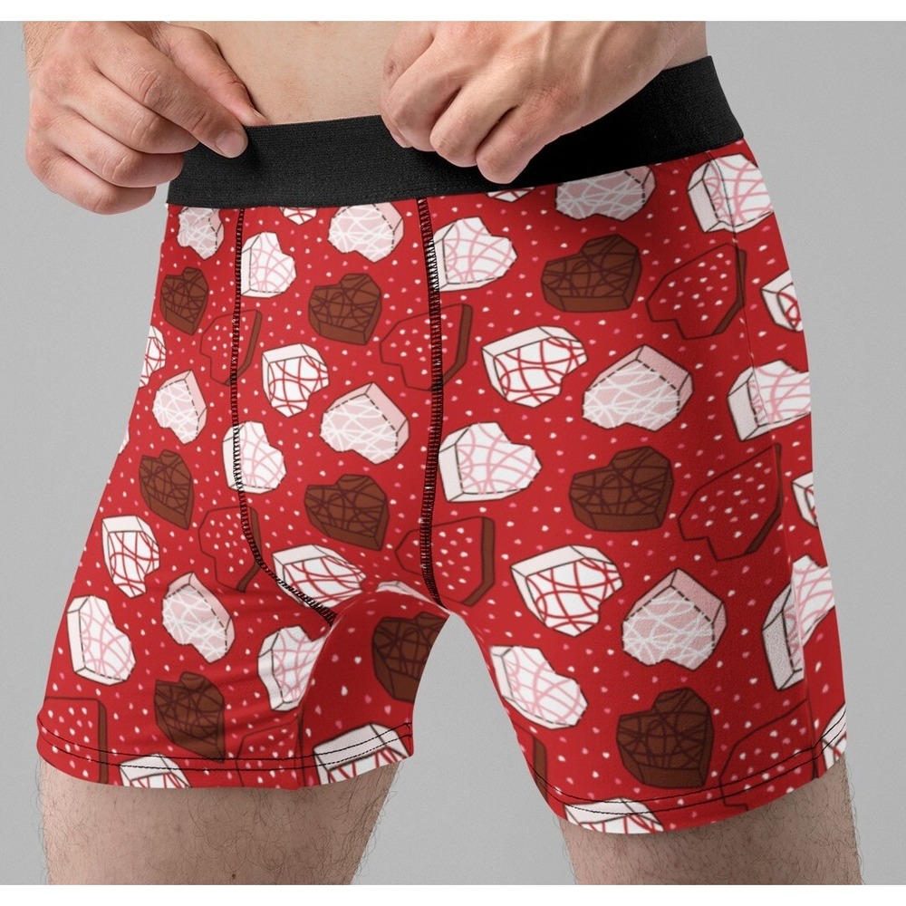 Random Stock Apparel Hearts Snack Cakes Boxer Briefs Mens Medium 32-34 Red Black